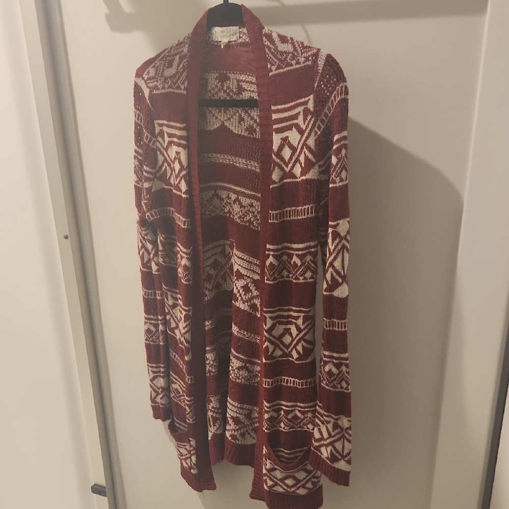 Pink Republic Red and Cream Geometric Cardigan